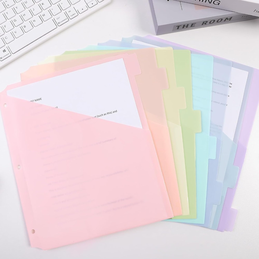 Tab Divider A4 - 8개입 내구성 있는 A4 파스텔 바인더